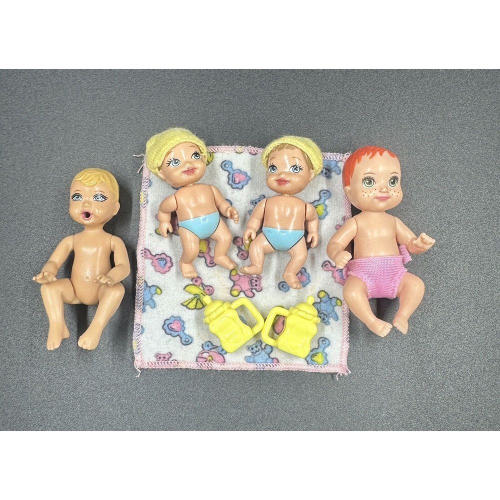 Barbie Babies Lot Of 4, 9 Pieces Total.